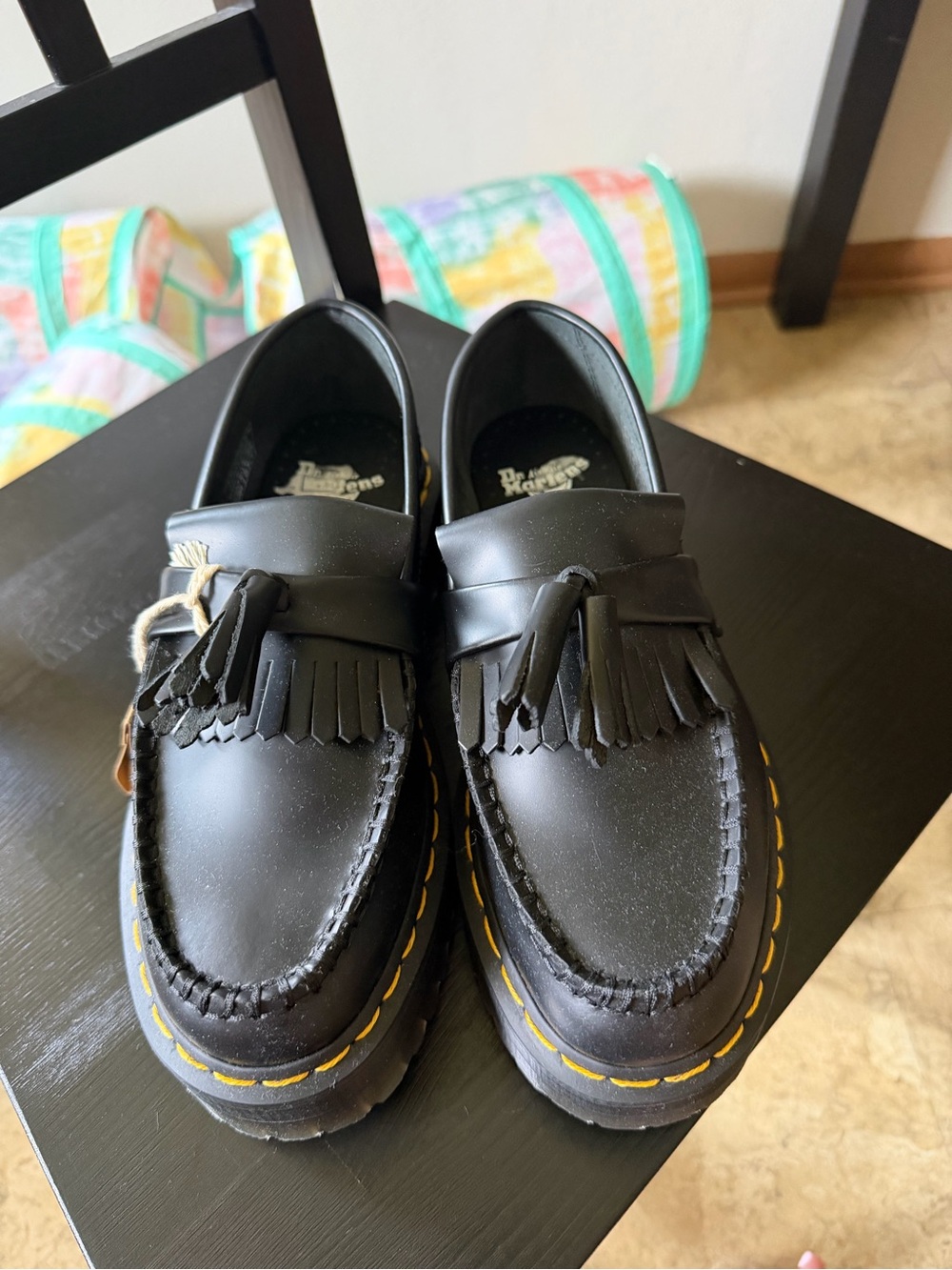 Dr. Martens Black Leather Tassel Platform Loafers - Picture 2 of 3